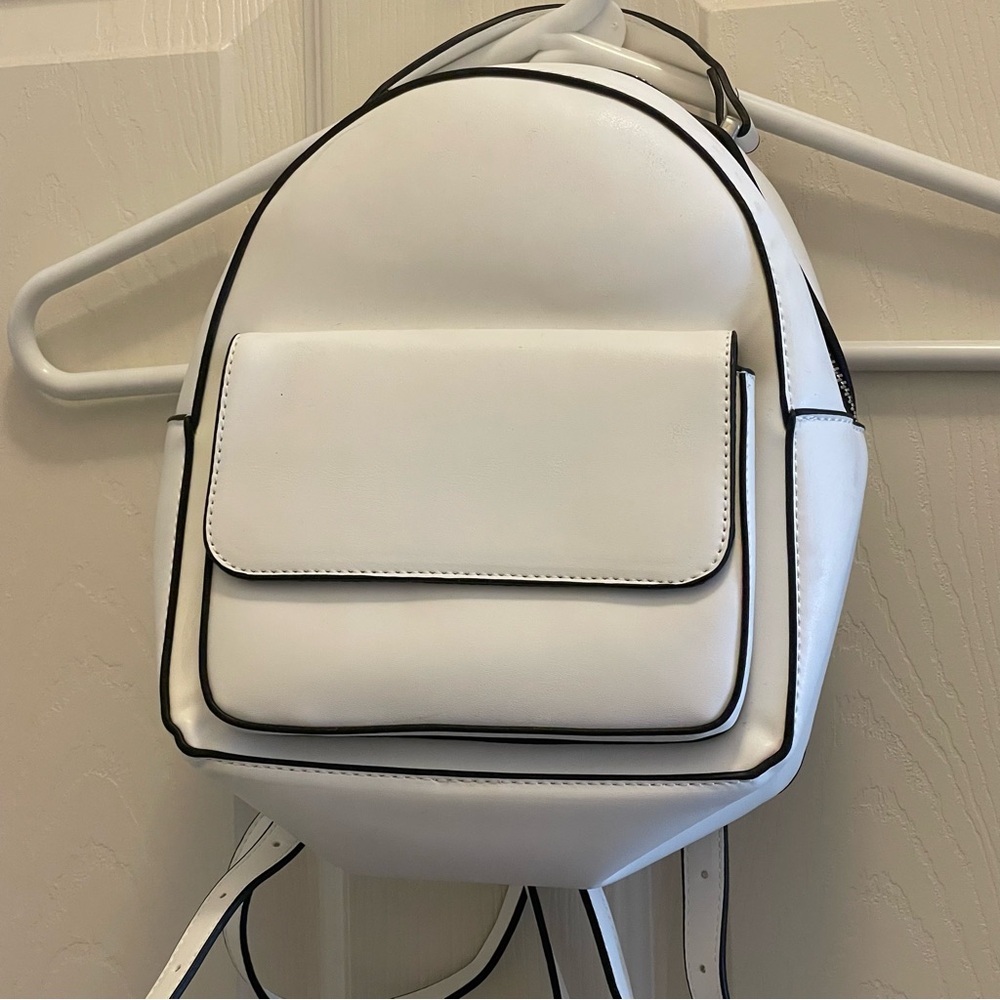 BLACK AND WHITE MINI BACKPACK / BAG FAUX LEATHER SILVER HARDWARE